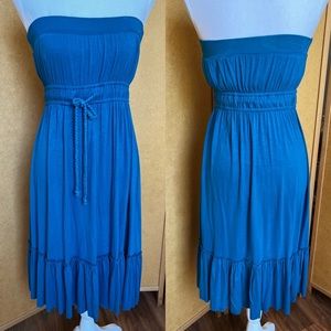 Teal rayon spandex tube top dress w/ elastic nonslip top (S) w/ corded toe front